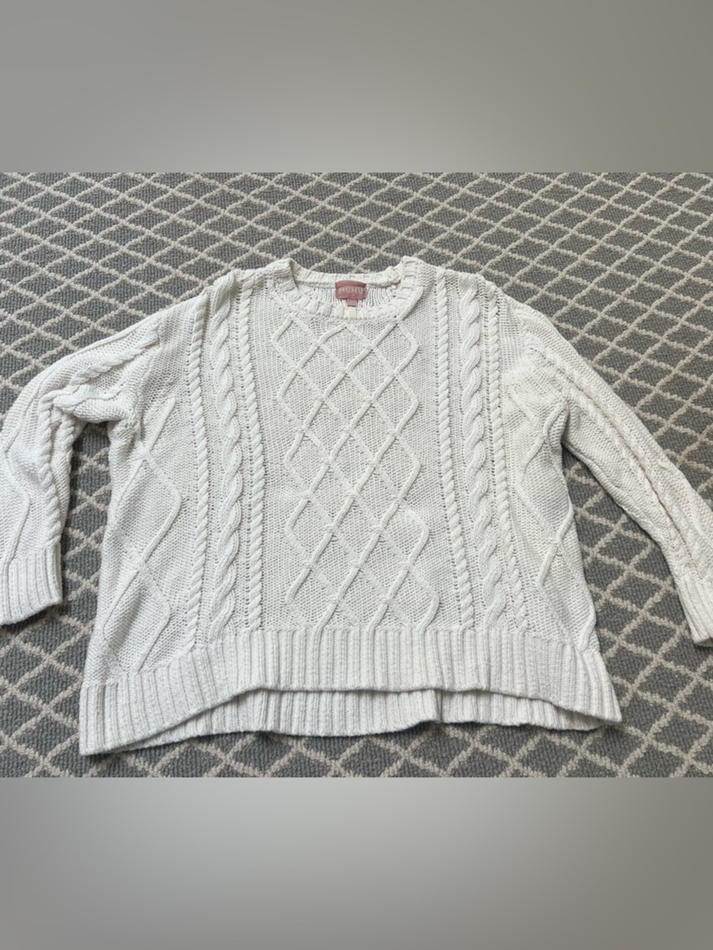 Show Me Your Mumu Day to Day Sweater Cream Cable Knit 100% Cotton Sz S Oversized